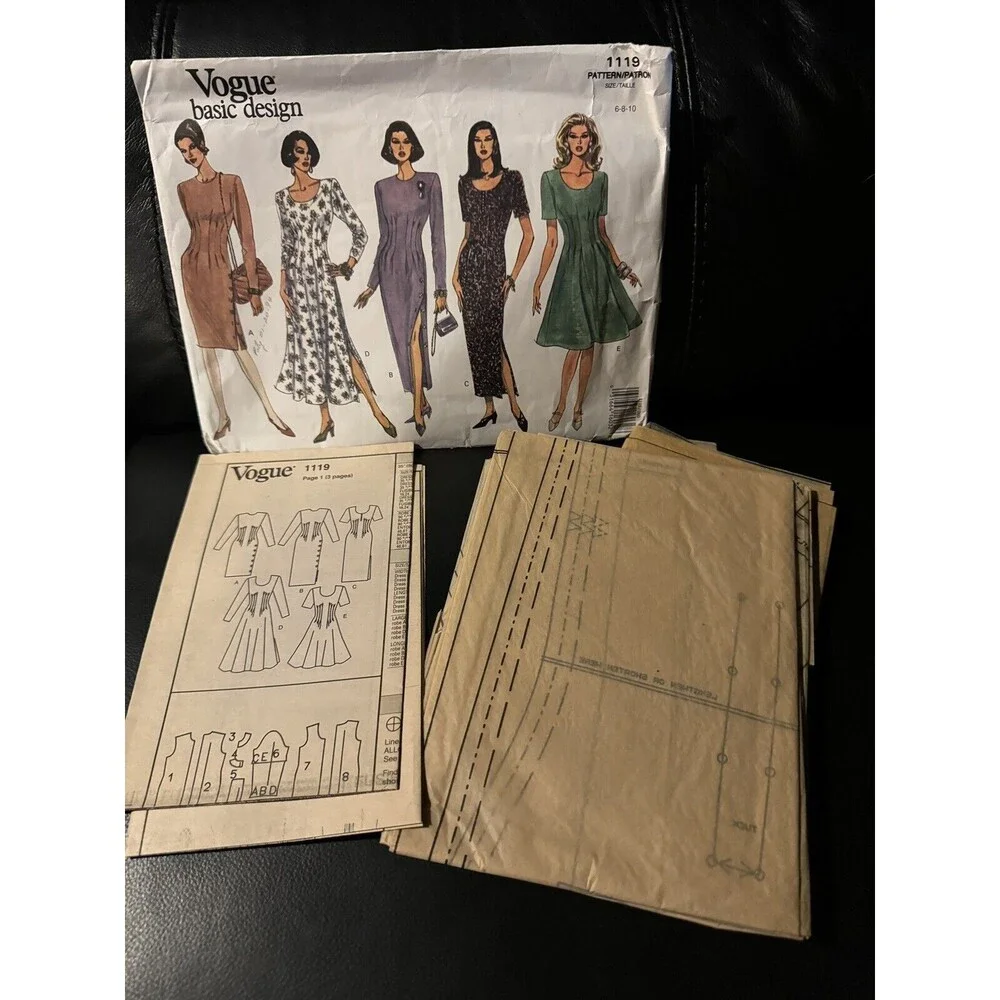 1119 Vogue Sewing Pattern Misses 6 8 10 Loose-fit Tapered Flared Dress Easy